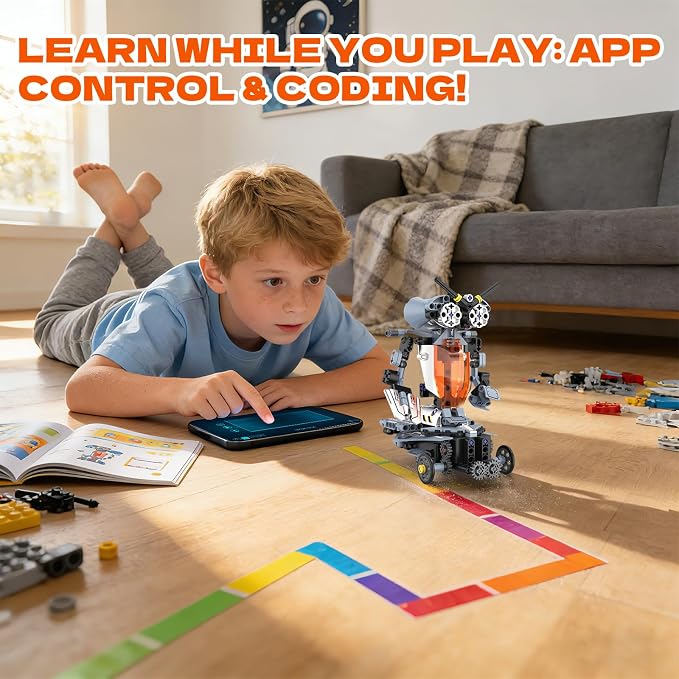 STEM Robot Building Set, 5-in-1 Remote & APP Controlled Robot Toys for Kids Ages 6-16, 334 Pcs DIY Building Blocks Engineering Science Educational Kit, Birthday Gift for Boys Girls