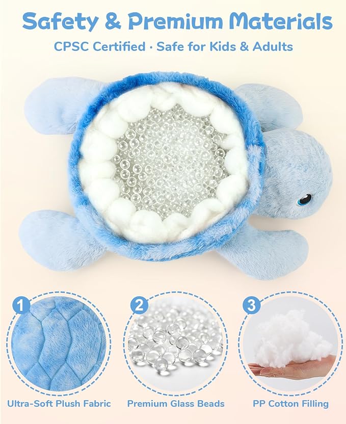 gnomantic Turtle Weighted Stuffed Animals - 22 Inch 4.5 Pounds Weighted Plushies Sea Turtle Stuffed Animal - Big Tortoise Plush - Cute Plush Toys Gifts for Kids & Adults (Blue)
