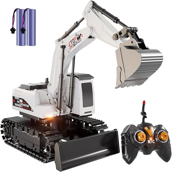Remote Control Excavator for Boys 4-7, RC Excavator for Kids, 27 MHz Construction Trucks Vehicles Toys for Toddlers 1-3 3-5 4-7 with Metal Shovel and Light Birthday Boys Gifts