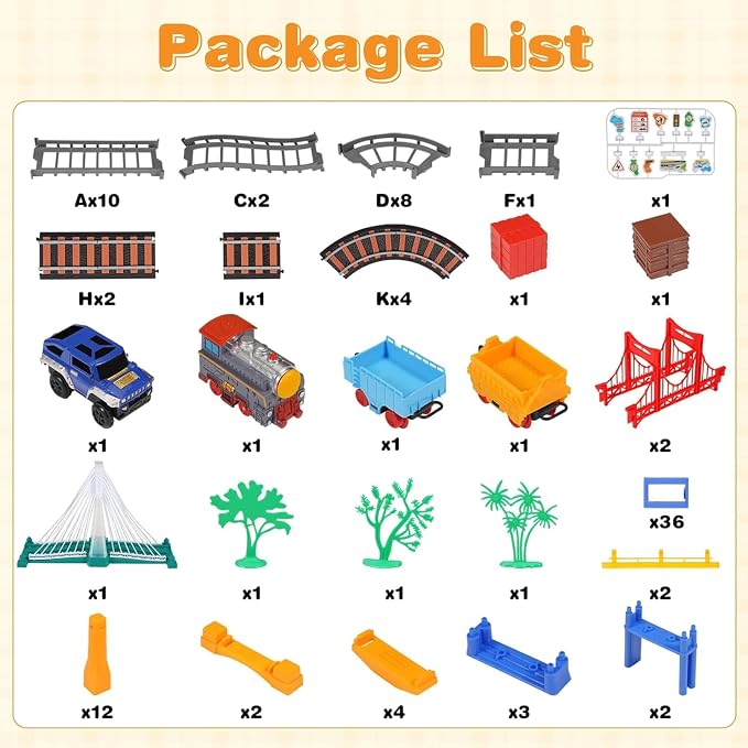 Electric Train Set for Kids Ages 5-8, 2 in 1 DIY Tracks Toy Dual-Layer Tracks with Light-Up Bridge & Realistic Sounds 100+ Piece STEM Building Toy for Boys Birthday Gifts 3 4 5 6 7 8+