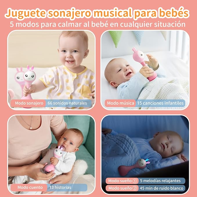 alilo Sonajero Musical para Bebés 0-12 Meses, Juguete con Luz, 66 Sonidos, 15 Canciones, 13 Cuentos, 5 Canciones de Cuna, Ruido Blanco, Reconocimiento de Colores, Regalo Recién Nacido