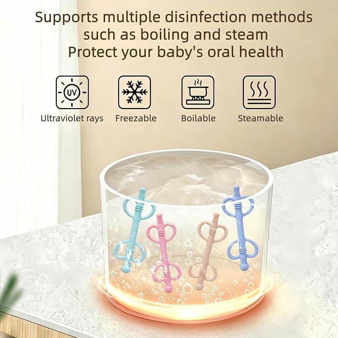 4 Pack Sensory Silicone Teething Tubes, Baby Teether Toys with Easy-Hold Love Handle, Dual-Sided Textures, Soothe Sore Gums, BPA-Free Teething Chew Straws for 3+ Months Infants (Style B)