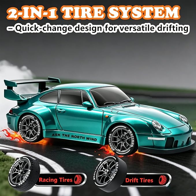 RC Drift Car, 1:24 Scale Remote Control Vehicle with LED Lights,Drifting Tires＆Two Batteries, Racing Sports Toy Idea Gift for Adults Boys Girls and Kids (Lake Blue)