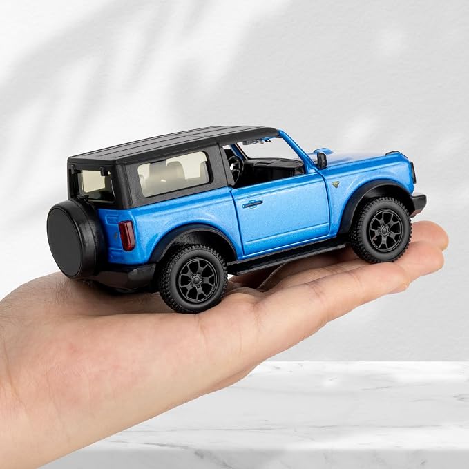 1:36 Ford Bronco Badlands 2dr Toy Car, Diecast Pull Back Model Car, Doors Open, Collection Kids Toy for Aged 3 and up, Gift Blue