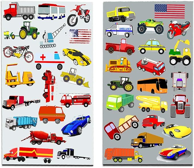 Cars and Trucks Stickers Party Supplies Pack Toddler - Over 160 Stickers for Toddler Boys and Girls (Cars, Fire Trucks, Construction, Buses & More!)