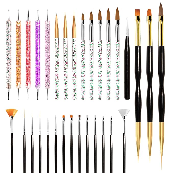MelodySusie 31Pcs Nail Art Brushes Nail Art Tool Set,Nail Dotting Tools Striping Nail Art Brushes for Liner Brushes Nail Drawing Pen For Nail Design for Home and Salon Use