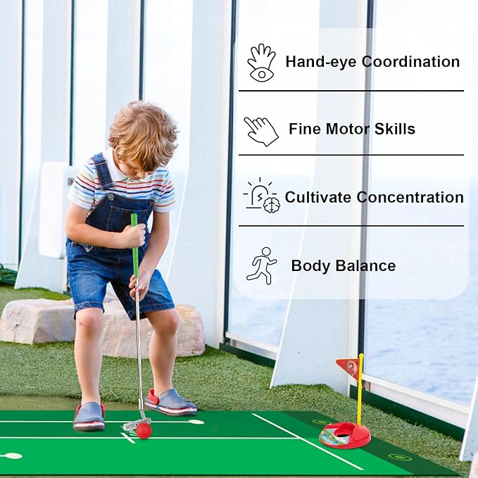 Liberry Toddler Golf Set, Retractable Toy Golf Clubs with Putting Mat & Storage Bag for Kids Ages 3 4 5, Indoor and Outdoor Sports Games Birthday Gift for Boys Girls