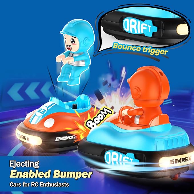 SIMREX 2-Player RC Bumper Cars Set for Kids 3+— Remote Control Battle Cars with LED Lights, Music & Sound, Indoor Play & Party Gift Toys for Boys & Girls