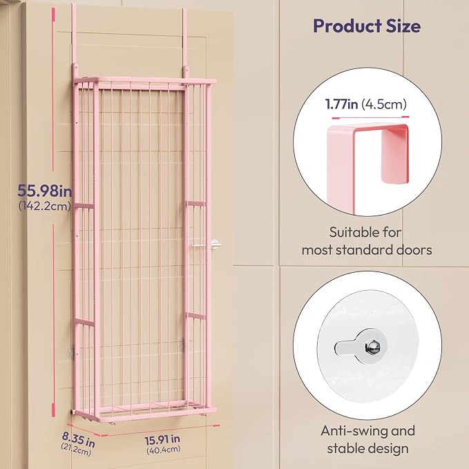 SWTYMIKI Hanging Stuffed Animal Storage, Full Pink, 3-Tier | Over Door, Wall Mounted or Corner, Large Plush Toy Organizer, For Nursery & Kid Room Bedroom
