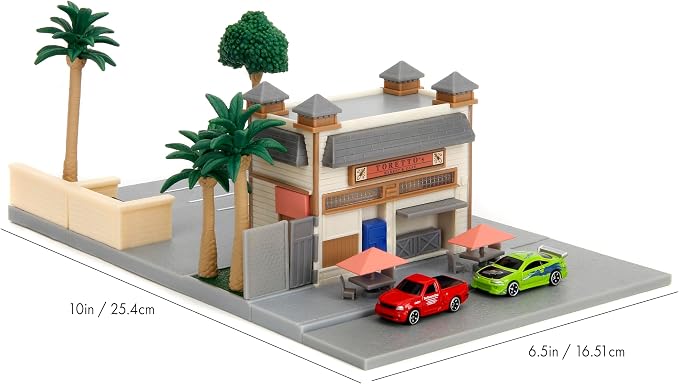 Fast & Furious Toretto's Market & Cafe Nanoscene & 2 1.65" Die-cast Cars, Toys for Kids and Adults
