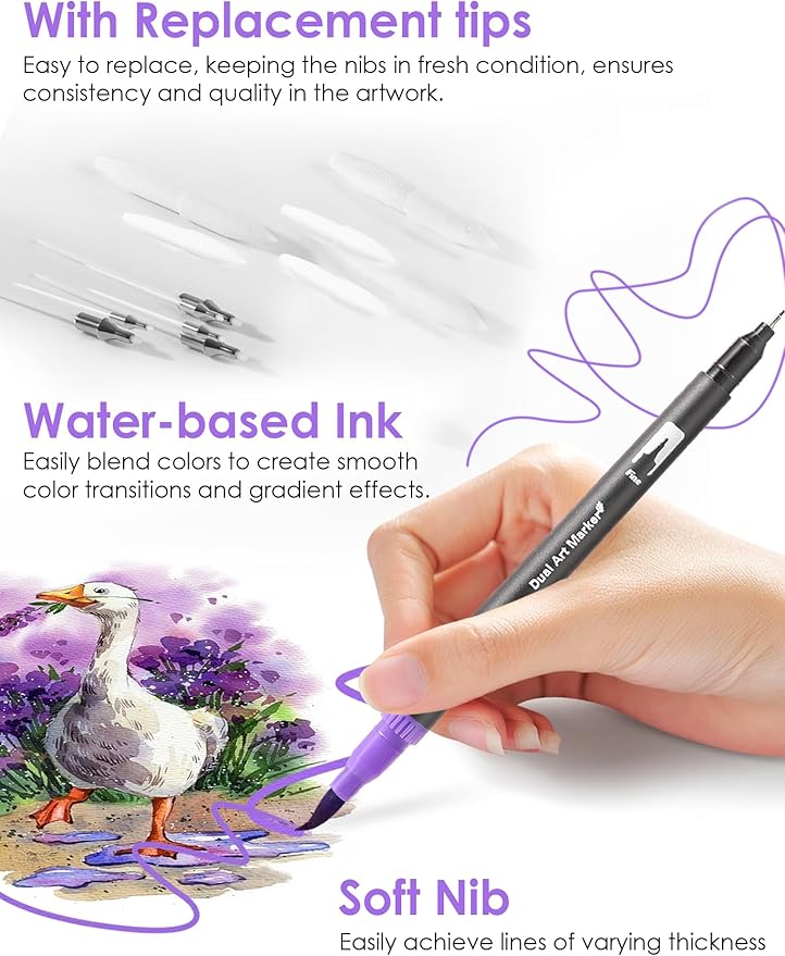 TOSHARE 36 Colors Brush & Fine Dual Tip Watercolor Markers for Adult Coloring Books No Bleeding Paint Pens For Drawing Note Taking Planner Calligraphy Journaling Card Making Back-to-School Supplies
