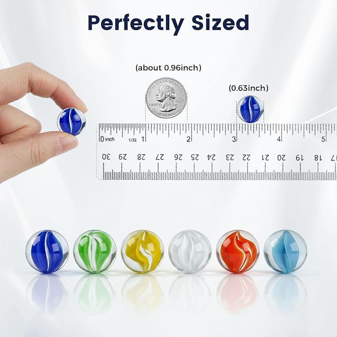LovesTown 60PCS Glass Marbles Bulk, for Kids Marble Games DIY Home Decoration, Cats Eyes Styles