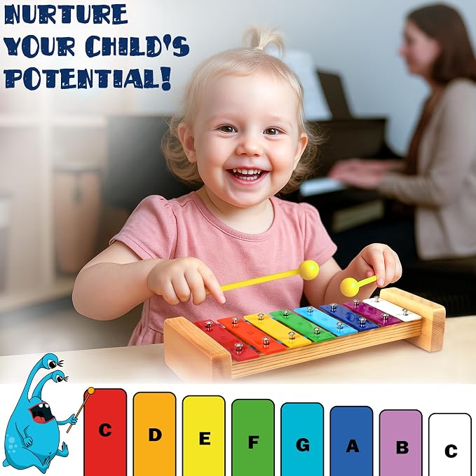 MINIARTIS Xylophone for Kids and Toddlers | 8 Notes Colorful Wooden Xylophone with 15 Music Songbook | Baby Musical Instrument Educational Montessori Toys