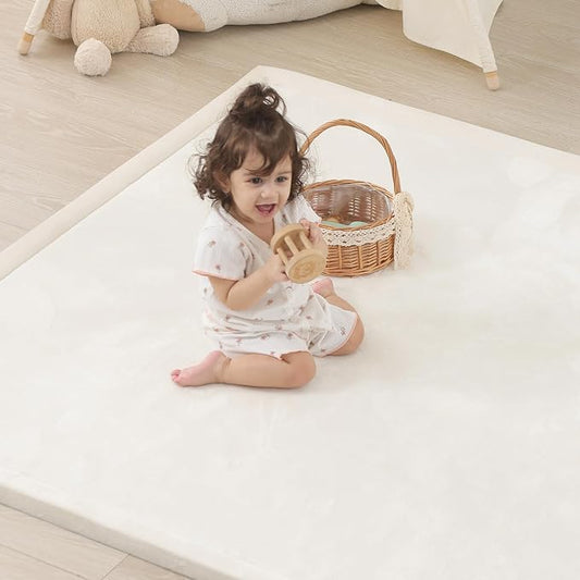 1.5" Thick Baby Play Mat for Floor Tummy Time, Large Pro Soft Foam Activity Playmats Playroom, Easy Care with Non-Slip Safe for Infant Toddler Kids Crawling79"x 118" (Cream)