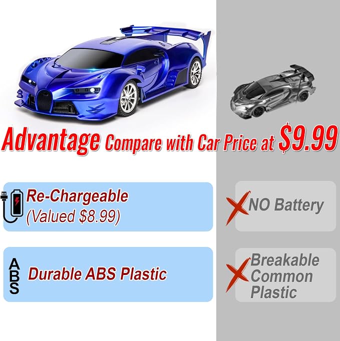 Remote Control Car 1/18 High Speed RC Cars Toys for Boys Girls Vehicle Racing Hobby with Headlight Xmas Birthday Gifts for Kids (Blue)