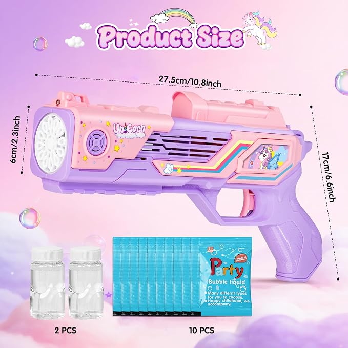 Unicorn-Bubble Gun：Unicorn Toys for Girls Age 4-6, Outdoor Toys for Kids Ages 4-8, 3+ Year Old Girl Gifts, Easter, Summer, Wedding, Party Favors, Halloween, Birthday Gifts