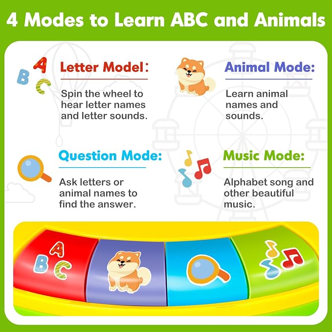 Toys for 1 2 3 Year Old Boys Girls, Musical Spin and Sing Alphabet Zoo, Learning Toys for Toddlers 1-3, Educational Interactive Toys, Christmas Birthday Gift for Baby Age 6-9-12-18 Months (Green)