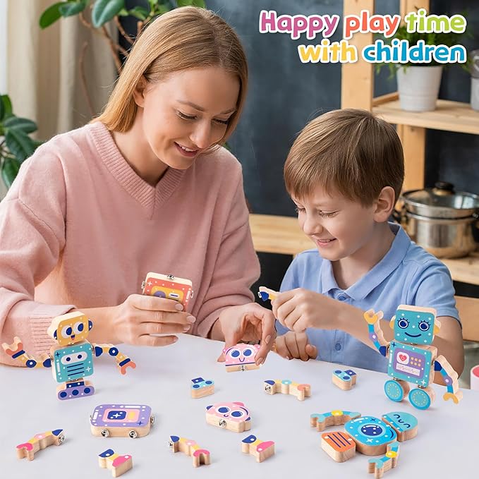 KODATEK Wooden Snap-Together Building Toys, STEM Building Blocks, Take Apart Toys Playset, Fine Motor Skill Montessori Educational Learning Toys Gift for 3 4 5 6 Years Toddlers Kids