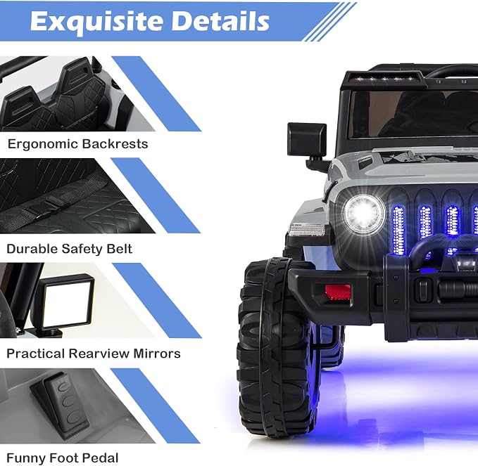INFANS Ride on Truck Car, 12V Battery Powered Electric Vehicles with Parents Remote Control, 3 Speeds, Bluetooth Music Radio, LED Lights, Soft Start, 4 Wheels for Boys Girls Kids Toddler (Gray)