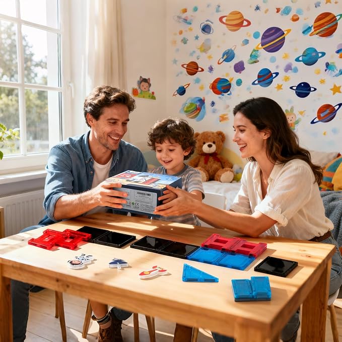 VROGTIK Magnetic Tiles 30 PCS Space STEM Building Blocks Set, Rocket Ship & Space Station Magnetic Construction Toy with Astronaut Figure, Educational Toy for Kids Ages 3-8