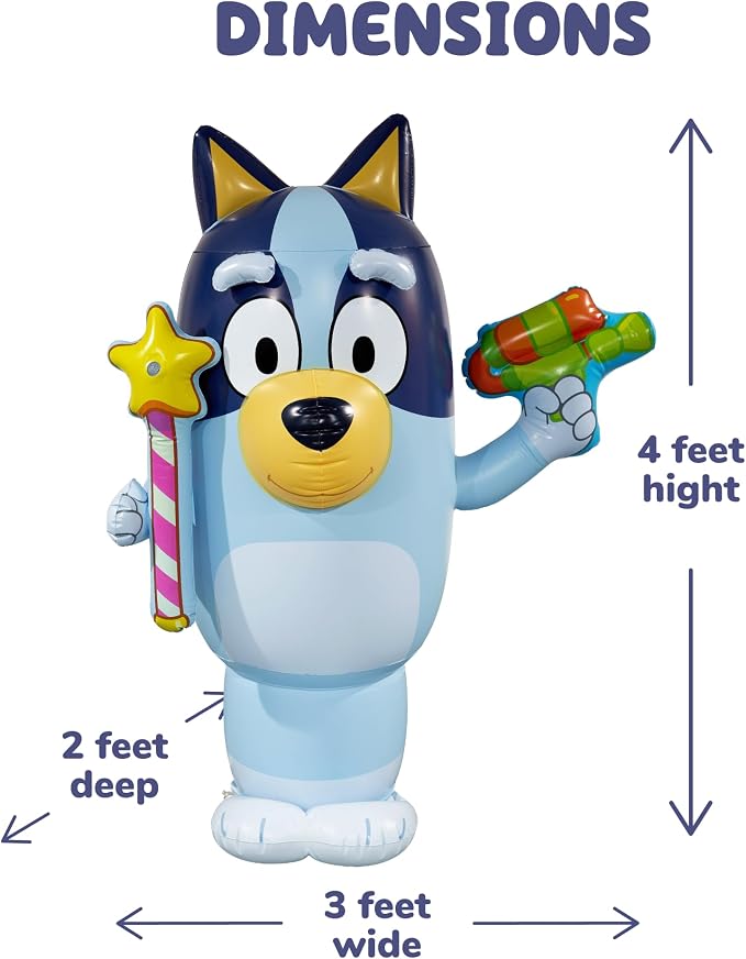 BLUEY Sprinkler for Kids, 48” Inflatable Water Sprinkler Toy for Summer Outdoor Fun, Lawn Sprinkler Toy and Bluey Party Decoration for Kids