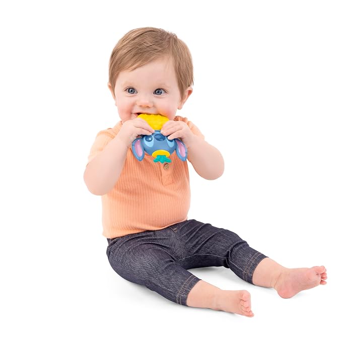 Disney Baby Stitch Tropical Teethe Rattle & Teether by Bright Starts, Pineapple Shaped Activity Teether Toy for Newborns and Up