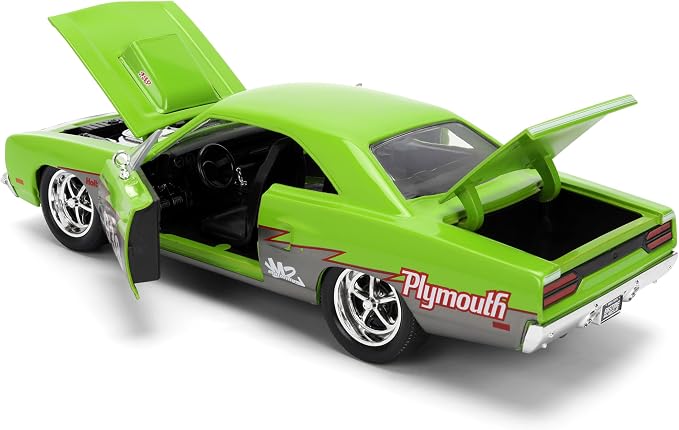 Jada Toys Bigtime Muscle 1:24 1970 Plymouth Road Runner Die-cast Car – Opening Doors, Hood, Trunk, Rubber Tires(Glossy Green)