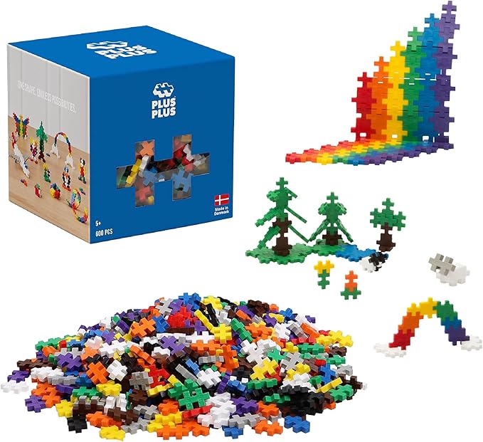 PLUS PLUS 600 Piece Basic Color Mix - Mini Waffle Blocks Set, Stem Toys for Kids - Sensory Bin Fillers, Math Manipulatives & Classroom Must Haves Gifts for Boys & Girls
