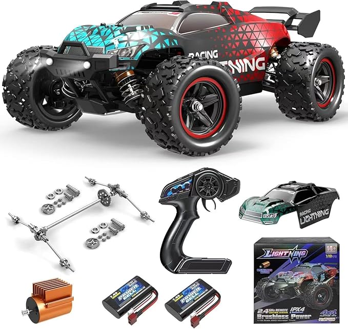 X-TMAGA Brushless RC Cars 1:18 Remote Control Car for Adults & Boys, 50+KPH High Speed Fast 4WD Off-Road RC Truck, 4X4 RC Car Waterproof with 2 Rechargeable Batteries (HS18426)