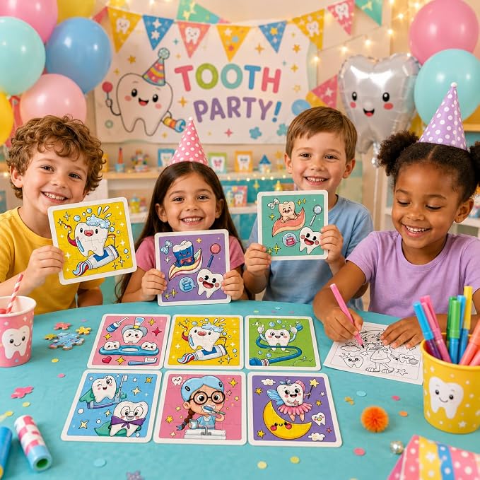 Cinrobiye 24 Pack Tooth Fairy Coloring Puzzle Set, DIY Lost Tooth Activity Gift Set for Party Favors, Classroom Rewards, Dental Celebration and School Events
