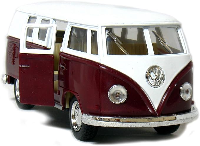 KiNSMART 1962 Volkswagen Classic Bus 1:32 Scale 5" Die Cast Metal Model Toy Van Pullback Acation (Maroon)