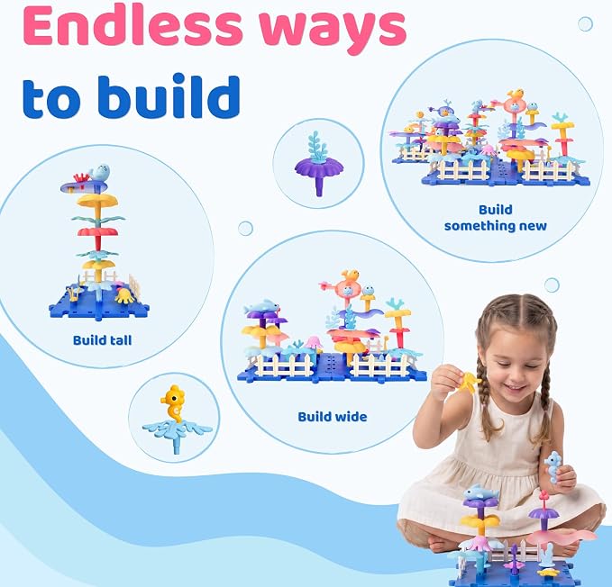 Toy Building Blocks for Kids: 104-Piece STEM Sea Creature Stacking Set
