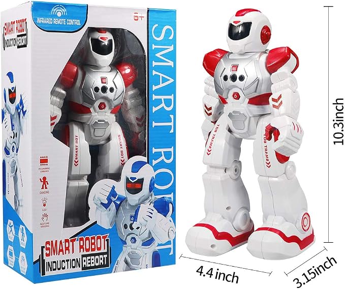 Remote Control Robots for Kids,Intellectual Gesture Sensor Programmable RC Robot Toys with Infrared Controller,Early Education,Speak,Dance,Sing,Walk,Robot Kits for Boys and Girls(Red/White)