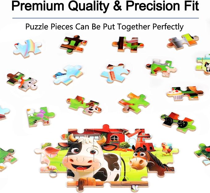 MZZOTOY Farm Animals Puzzle for Kids Ages 4-8, 100 Pieces Jigsaw Puzzles for Kids Ages 3-5， Learning Educational Puzzles Toys Great Gift for Boys Girls in a Metal Box