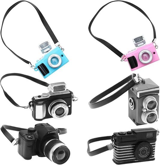 ONEST 6 Pieces Mini Cameras for Doll Accessories Miniature Camera Ornament Mini Dollhouse Vintage Prop Camera for Mini Decoration Furniture Accessories Photography Props