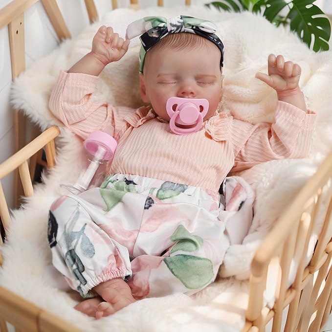 DAYOFFKIDS18Inch Sleeping Reborn Baby Doll, Realistic Newborn Baby Doll with Vinyl Body, Handmade Lifelike Washable Body Features, for Kids Ages 3+ (TwinAPink)