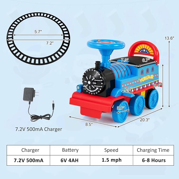 Costzon Ride on Toys, 6V Electric Ride on Train with Tracks, Storage Seat, Light & Music, Backrest, Anti-tilt Device, for Toddler Boys & Girls, Battery Powered Ride on Car (Navy Blue)