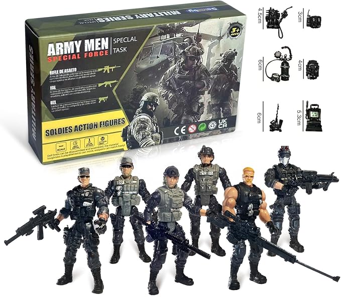 Army Men Action Figures, US Army Men and SWAT Team Toy Soldiers Action Figures,6 Pcs Special Force Action Figure with Weapons Military Soldier Playset Army Toy Set for Boys 3+
