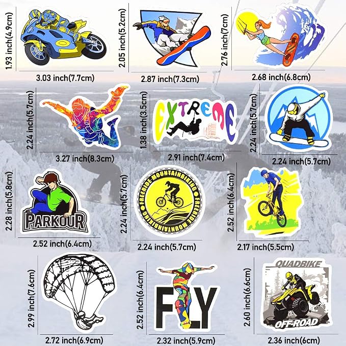 QTL Sport Stickers for Teens Kids Sport Stickers for Water Bottle Skateboard Laptop Waterproof Vinyl Packs 50Pcs