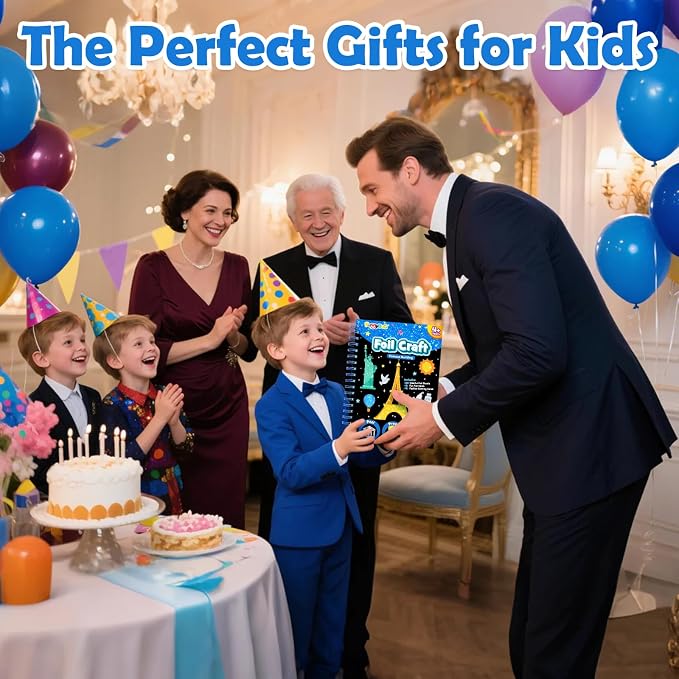 FUNNYB&G Foil Art Craft Kit for Kids 4-10 Years Old: Mess-Free & No-Glue, Create 16 Sparkly Famous Building Pictures – Perfect Travel Toy & Birthday Gift for Kids (Buildings)