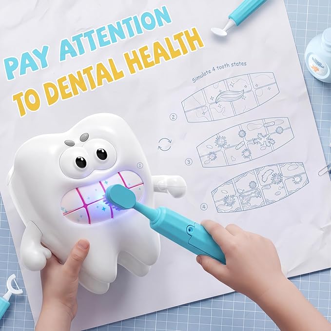 Play Sink with Running Water, Toy Sink Auto Water Cycle System, Play Sink Toys for 2 3 4 Year Old Boys, Dentist Play Set with Oversize Teeth, Pretend Play Toys, Birthday Gifts for 2 3 4 Year Old