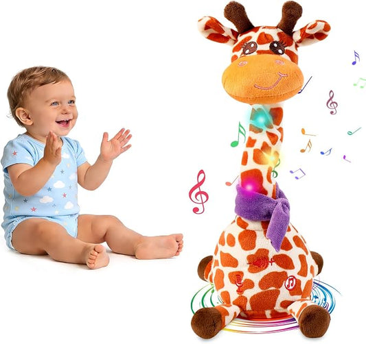 Dancing Talking Giraffe Toy, Stuffed Animal Baby Toy Repeating What You Say, Glowing Musical Giraffe Gifts for Toddlers 1-3 Years Old, for Kids (New Giraffe)