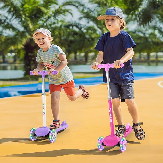 TONBUX Kids Scooter for Ages 3-5, Toddler Scooter with Light-Up Deck and Wheels, Adjustable 4-Level Height 3-Wheel Scooters for Kids, Lean-to-Steer Design