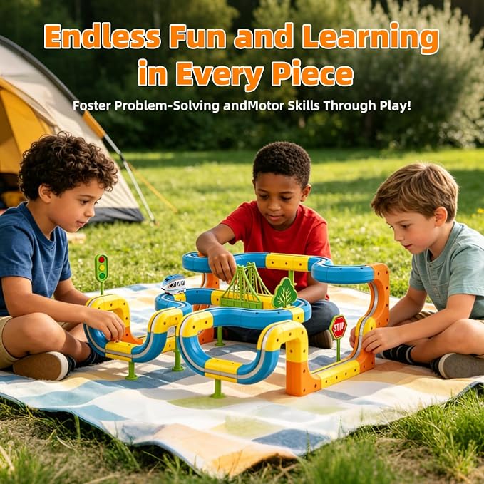 VEAIS Electric Train Set for Kids, 118Pcs 3D Flexible Race Track Sets, Gravity-Defying Motorized Car for Toddlers,Montessori STEM Train Tracks Toys,Birthday Gifts for Kids Boys Girls Age 3 4 5 6 7 8+