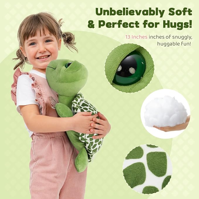 MorisMos Turtle Stuffed Animal with Babies Inside, 14'' Talking Mommy Turtle Plush with Babies & Eggs, 6PCS Interactive Sea Ocean Plush Toys Family with Gentle Voice, Big-Eyed Gift for Kids Girls