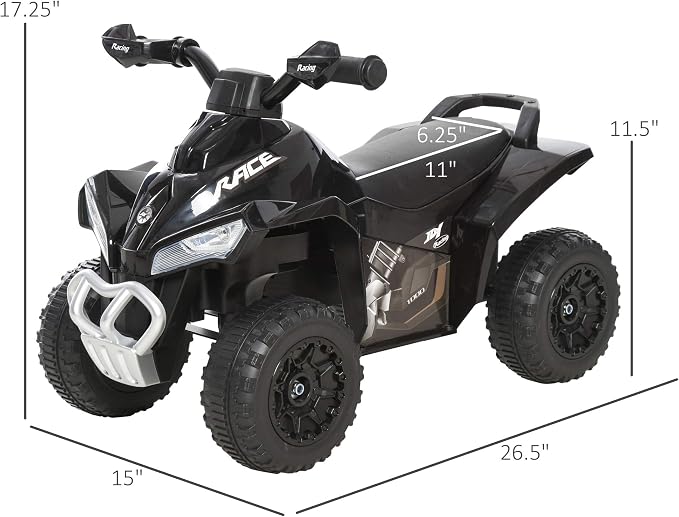 Aosom NO Power Kids Ride On Push Car, Ride Racer, Foot-to-Floor Sliding Car, Walking ATV Toy with Music, Lights, for 1.5-3 Years Old, Black