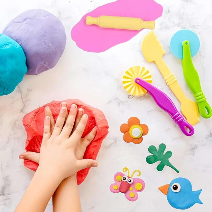 Clay and Dough Tools 6 Pieces Basic Dough Tool Set for Kids, Variety of Rolling Pins, Rollers, Cutters