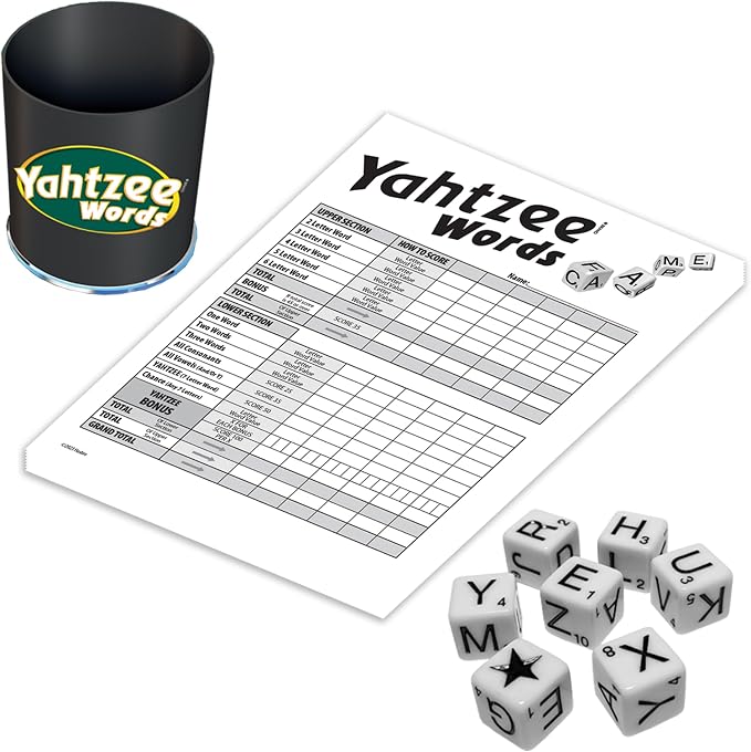 Winning Moves Yahtzee Words, Family Word Game Version of Yahtzee | with Dice Cup, 2 or More Players, Ages 8+