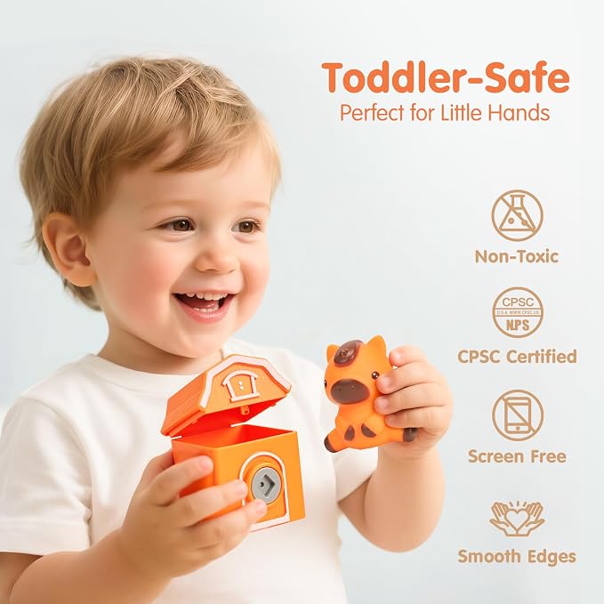 hahaland Toddler Learning Toys for 2 3 Year Old-Counting Matching & Sorting Activity Montessori Train Set with Farm Animals Finger Puppets Keys to Lock and Unlock Barn Birthday Easter Basket Stuffers