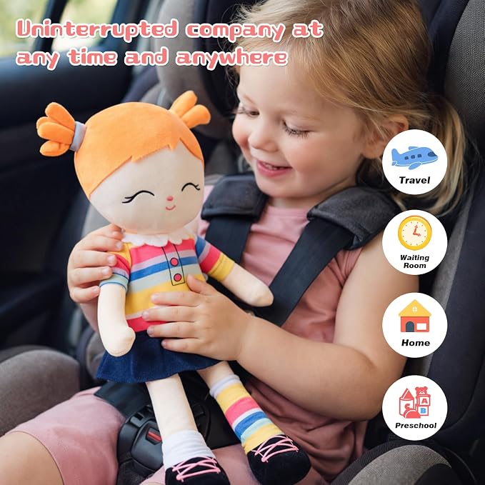 Soft Baby Doll Toys (16'') Baby Rag Doll for Girls Birthday Gift Girl Plush Toys Gift for Toddler Kids (Orange)